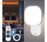 AOOTE Rechargeable Motion Sensor Wall Light, 3 Color Motion Sensor LED Wall Light with Remote,Timerable Battery Operated Wireless Wall Lights with Adjustable Angle,Magnetic Wireless,Living Room Stair
