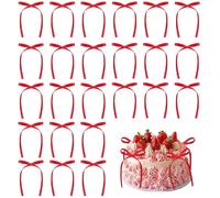 AOOTE Red Bowknot Cake Toppers, 20 Pcs Bow Cake Decorations Picks,Baby Shower Cakes Toppers, Red Bows for Cakes for Kids Birthday Wedding Party Wedding Anniversary Decorations Supplies