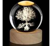 AOOTE Tree of Life 3D Crystal Ball, 3D Crystal Ball, Decor Glass Ball Wooden Base with Light, USB Interface with Power Switch, Crystal Ball Ornaments for Home Decor, Tabletop, Birthday Gift