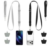 AOOTE Universal Mobile Phone Chain, 2 Pcs Adjustable Collar Lanyard, 2 Phone Wrist Strap and 4 Pcs Durable Patches, Multifunctional Phones Lanyard Compatible with most Phones Cases, Black+Gray