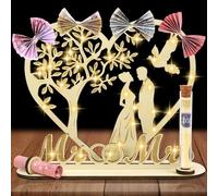 AOOTE Wooden Money Tree with LED Fairy Lights, Mrs&Mr Wooden Money Tree, Woodens Moneys Trees Gift with 1Transparent Tube, Greeting Cards, Envelopes, Gift Bags, for Men Women, Wedding, Decoration