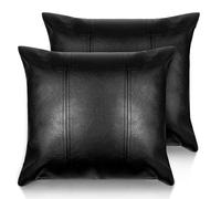 AOOTOOLINK Faux Leather Throw Pillow Cover 16X16 Inch Set of 2 Black Outdoor Modern Farmhouse Solid Decorative Pillow Covers for Room Couch Living Bedroom Bed Sofa