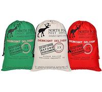 AOOTOOSPORT 3 Pcs Large Santa Sacks Christmas Canvas Bag with Drawstrings, Extra Large Reusable Santa Sack for Gifts - Size 27.5 x19.5 Inch