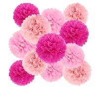 AOOTUERL 112 Pcs Pink Tissue Paper Pompoms Pom Poms,Hanging Pom Poms Paper Party Decorations for Retro Rural Wedding Birthday Engagement Baby Shower Garden Carniva Party Deco