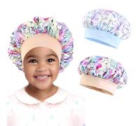 AOOTUERL 2 PCS Kids Satin Bonnet Sleeping Cap, Adjustable Satin Sleep Cap, Curly Natural Hair Elastic Wide Band Soft for Breathable Sleeping Kids Hair Bonnet