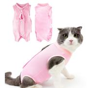 AOOTUERL Cat Surgery Recovery Suits, Cat Bodysuit Long Cone of Shame Alternative Cats Anti Licking Pajama Clothing,Collar Alternative for Cats After Surgery Suit- Home Indoor Pet Clothing (Pink,M)