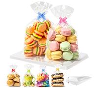 AOOWU 100PCS Cellophane Bags with Pull Bows, 6" X 9" Clear Food Safe Sweet Bags, Flat Bottom Clear Sweet Bags, Sweet Party Gift Bags, Resealable Cello Bags for Candy, Cookies, Clear Gift Bags