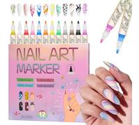 AOOWU 12 Colors Nail Art Pens Set, 0.7mm 3D Nail Art Pens Set, Nail Graffiti Drawing Pen, Nail Polish Pens, Nail Varnish Pen, DIY Quick Dry Nail Art Pens, Fine Tip Manicure Tools for Women Girls