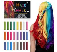 AOOWU 24 Colors Hair Chalk, Temporary Hair Color Chalk for Girls Kids, Safe Non-Toxic Washable Hair Dye Hair Chalk Pens, Hair Color Dyeing Tool for Halloween Christmas New Year Party Cosplay