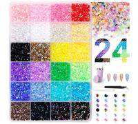 AOOWU 24000 PCS Resin Jelly Rhinestones Bedazzling Kit, Nail Art Gems Crystals Kit, 24 Colors 3mm Flatback Rainbow Gems with Rhinestone Pen and Tweezers for DIY, Crafts, Clothing, Shoes, Nail, Art