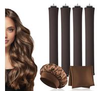 AOOWU 4PCS Heatless Curling Rods, Heatless Blowout Rods with Satin Silk Bonnet and Square Scarf, Overnight No Heat Hair Rollers, Flexi Bars with Hooks, Heat Free Curling Iron for All Hair Types