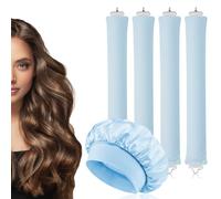 AOOWU 4PCS Heatless Curling Rods, Heatless Blowout Rods with Satin Silk Bonnet, Overnight No Heat Hair Rollers, Flexi Bars with Hooks, Heat Free Curling Iron for All Hair Types, Sleep DIY Hair Curls