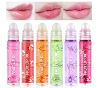 AOOWU 6 Pcs Hydrating Lip Oil Set, Fruit-Flavored Plumping, Long Lasting Glow Balm Care, Transparent Moisturizing No-Sticky Gloss(Peaches, Orange, Avocado, Strawberry, Grape, Cherry), 19.0 ml