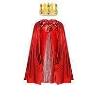AOOWU Adults King Cape, King Costume with Crown, Red Velvet Royal Robe Women Men, Medieval Prince King Queen Cape Cloak Coat Halloween Fancy Dress Cosplay Party Carnival, 120cm (C3-SL-120CM-3502623)