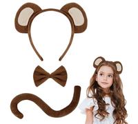 AOOWU Animal Costume Accessories set, 4PCS Monkey Headband, Tail & Bow tie Set for Kid and Adult, Animal Fancy Dress for Halloween Birthday Christmas Cosplay Accessory Monkey Theme Party Favors