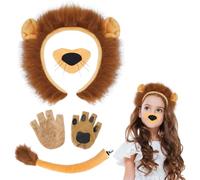 AOOWU Animal Costume Accessories set, 5PCS Lion Ears Headband, Gloves, Nose & Tail Set for Kid and Adult, Animal Fancy Dress for Halloween Birthday Christmas Cosplay Accessory Lion Theme Party Favors