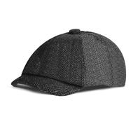 AOOWU Black Herringbone Wool 8 Panel Classic Ivy Cap, Mens 8 Piece Newsboy Flat Cap, Cotton Gatsby Ivy Golf Cabbie Hat, 1920s Gatsby Newsboy Hat, Flat Cap Herringbone Vintage Style Baker Boy Cloth Hat