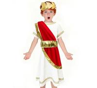 AOOWU Boys Roman Emperor Fancy Dress,Roman Toga Costume Set with Cape & Headdress & Belt | Greek God Dress for Kids Theatre,Kids Ancient Greek Costume for Cosplay Masquerade Halloween,S