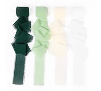 AOOWU Chiffon Silky Ribbon 4 Rolls 1.5'' x 5.4 Yd, Handmade Fringe Silk Chiffon Ribbon Set Wedding Invitation, Bridal Bouquet, Gift Wrapping, Bow Making, DIY Crafts