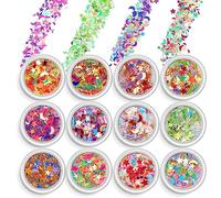 AOOWU Chunky Glitter, 12 Colors 3D Nail Art Glitter Sequins for Nail Art Decoration, Festival Nail Glitter Powder, Holographic Cosmetic Glitter for Face Body Eye Hair Nail and DIY Art (14)