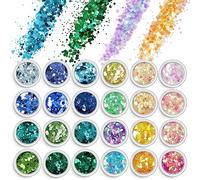 AOOWU Chunky Glitter, 24 Colors 3D Nail Glitter Sequins for Nail Art Decoration, Festival Nail Glitter Powder, Holographic Cosmetic Glitter for Face Body Eye Hair Nail and DIY Art(06&09)