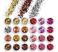AOOWU Chunky Glitter, 24 Colors 3D Nail Glitter Sequins for Nail Art Decoration, Festival Nail Glitter Powder, Holographic Cosmetic Glitter for Face Body Eye Hair Nail and DIY Art(04＆05)