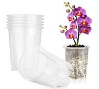 AOOWU Clear Orchid Pot, 12cm 6pcs Plastic Plant Pots with Drainage Holes, Plastic Plant Pot Nursery Pots, Seed Seedling Pots for Root Growing, Clear Nursery Flower Pots for Succulents, Houseplants