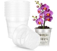 AOOWU Clear Orchid Pot, 19cm 10pcs Plastic Plant Pots with Drainage Holes, Plastic Plant Pot Nursery Pots, Seed Seedling Pots for Root Growing, Clear Nursery Flower Pots for Succulents, Houseplants