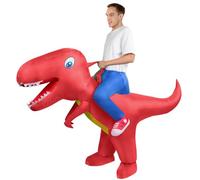 AOOWU Dinosaur Costume, Deluxe Dinosaur Inflatable Costume T-Rex Blow up Fancy Dress for Adults, Funny Ride-on Green Dinosaur Halloween Costumes for Halloween Cosplay Masquerade Party, Red