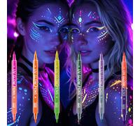AOOWU Double-ended Glow in the Dark Face Paint Pens, 12 Colors Glow UV Neon | Glow Face Paint Crayons Kit, Neon Face Paint Markers, UV Body Paint Kit Glow Under Blacklight for Halloween Makeup Party