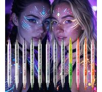 AOOWU Double-ended Glow in the Dark Face Paint Pens, 24 Colors Glow UV Neon | Glow Face Paint Crayons Kit, Neon Face Paint Markers, UV Body Paint Kit Glow Under Blacklight for Halloween Makeup Party