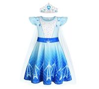 AOOWU Elsa Princess Dress, Elsa Dress up for Girls Kids, Princess Costume Dress with Crown Tiara, Girls Fancy Princess Dress for Carnival Birthday Party Halloween Cosplay World Book Day