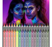 AOOWU Glitter Marker, 18 Colors Glow UV Neon Glow Face Paint Crayons Kit, Neon Face Paint Markers, UV Body Paint Kit Glow Under Blacklight for Adults Kids Halloween Makeup Party