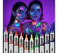 AOOWU Glow in The Dark Face Paint Pens, 10 Colors Glow UV Neon Glow Face Paint Crayons Kit, Neon Face Paint Markers, UV Body Paint Kit Glow Under Blacklight for Adults Halloween Makeup Party
