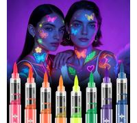 AOOWU Glow in The Dark Face Paint Pens, 8 Colors Glow UV Neon Glow Face Paint Crayons Kit, Neon Face Paint Markers, UV Body Paint Kit Glow Under Blacklight for Adults Kids Halloween Makeup Party
