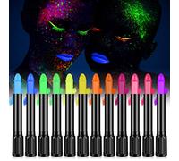 AOOWU Glow UV Neon Glow Face Paint Crayons Kit, 12 Colors Safe Non-Toxic UV Glow Neon Face and Body Crayons for Adults Halloween Makeup Party Cosplay, Fluorescent Brightest Glow under UV!