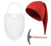 AOOWU Gnome Costume Sets, with Gnome Hat Fake Beard Inflatable Hammer, 3pcs | Halloween Dwarf Cosplay Fancy Dress for Goblins, Elves, Christmas, Fairy Tales, Fantasy, Theater, Carnival, Halloween, Party