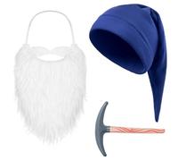 AOOWU Gnome Costume Sets, with Gnome Hat Fake Beard Inflatable Hammer, 3pcs | Halloween Dwarf Cosplay Fancy Dress for Goblins, Elves, Christmas, Fairy Tales, Fantasy, Theater, Carnival, Halloween, Party