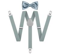 AOOWU Grey Bow Tie and Suspender Set for Men Women, Solid Color Bow Ties Mens Suspenders Y Shape with Strong Clips Adjustable Brace Bowtie for Halloween Christmas Cosplay Wedding Party