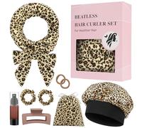 AOOWU Heatless Curlers Headband, 9 PCS Heatless Curlers Set for Overnight Sleeping, 70" Soft Hair Curlers No Heat, Curling Rods Gift Set for Women, Rollers for Heatless Curls (Leopard print)