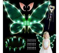AOOWU Light up Fairy Wings, Kids Butterfly Wings Cape Fairy Angel Princess Costume Fairies Wing Set With Wands Crown Ears Flower Headband Diamond Sticker for Halloween Birthday Chrismas (E)