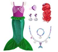 AOOWU Mermaid Costume Kids, Princess Dress Set With Accessories, Little Mermaid Costumes for Age 3-9, Ariel Glitter Girls Costume for Halloween Cosplay Carnival