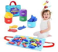 AOOWU Montessori Toys for 1 Year Old, 10 in 1 Fabric Fishing Game for Kids, Fishing Rod Set Toddler Baby Toys for 1 2 3 Years Old, Education Teaching Toy Stacking Toys Baby Gifts, Color Sorting Toys