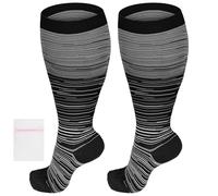 AOOWU Plus Size Compression Socks for Men and Women, 1 Pair Wide Calf Graduated Compression Stockings, Extra Large Knee High Stockings for Support Travel Running Pregnancy Edema Nurses, 20-30 mmHg