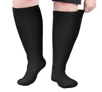 AOOWU Plus Size Compression Socks for Men and Women, 1 Pair Wide Calf Graduated Compression Stockings, Extra Large Knee High Stockings for Support Travel Running Pregnancy Edema Nurses, 20-30 mmHg