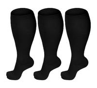 AOOWU Plus Size Compression Socks for Men and Women, 3 Pair Wide Calf Graduated Compression Stockings, Extra Large Knee High Stockings for Support Travel Running Pregnancy Edema Nurses, 20-30 mmHg