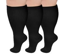 AOOWU Plus Size Compression Socks for Men and Women, 3 Pair Wide Calf Graduated Compression Stockings, Extra Large Knee High Stockings for Support Travel Running Pregnancy Edema Nurses, 20-30 mmHg