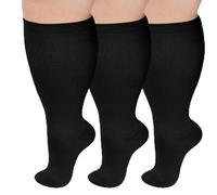 AOOWU Plus Size Compression Socks for Men and Women, 3 Pair Wide Calf Graduated Compression Stockings, Extra Large Knee High Stockings for Support Travel Running Pregnancy Edema Nurses, 20-30 mmHg