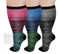 AOOWU Plus Size Compression Socks for Men and Women, 3 Pair Wide Calf Graduated Compression Stockings, Extra Large Knee High Stockings for Support Travel Running Pregnancy Edema Nurses, 20-30 mmHg
