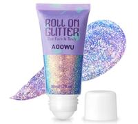 AOOWU Roll-on Body Glitter Gel,50ml Holographic Mermaid Sequins Small Glitter Face Body Gel,Sparkling Festival Party Lotion Glitter for Face Body Eye Hair Nail DIY Art,Vegan,Cruelty-Free,Purple